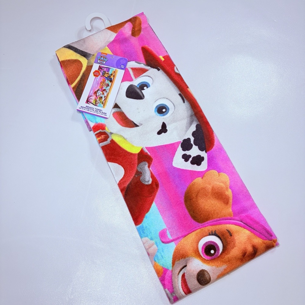 NWT PAW Patrol Pink Beach Towel 28x58 Skye Chase Marshall 100% Cotton